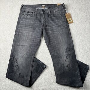 True Religion Jeans Men's W36 Ricky Flap Relaxed Straight $298 Gray Wash Painted